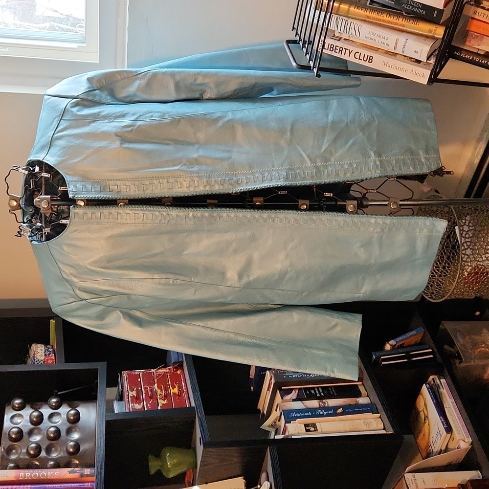 LEATHER Jacket Metalic Blue -Roaman's 16 NWT